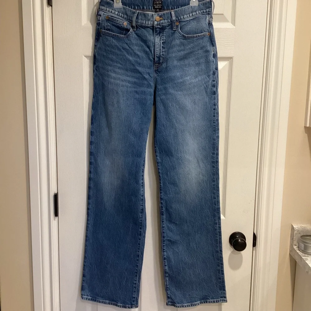 J Crew Medium Wash Full Length Wide-Leg Jeans, Size 29T - Picture 3 of 16